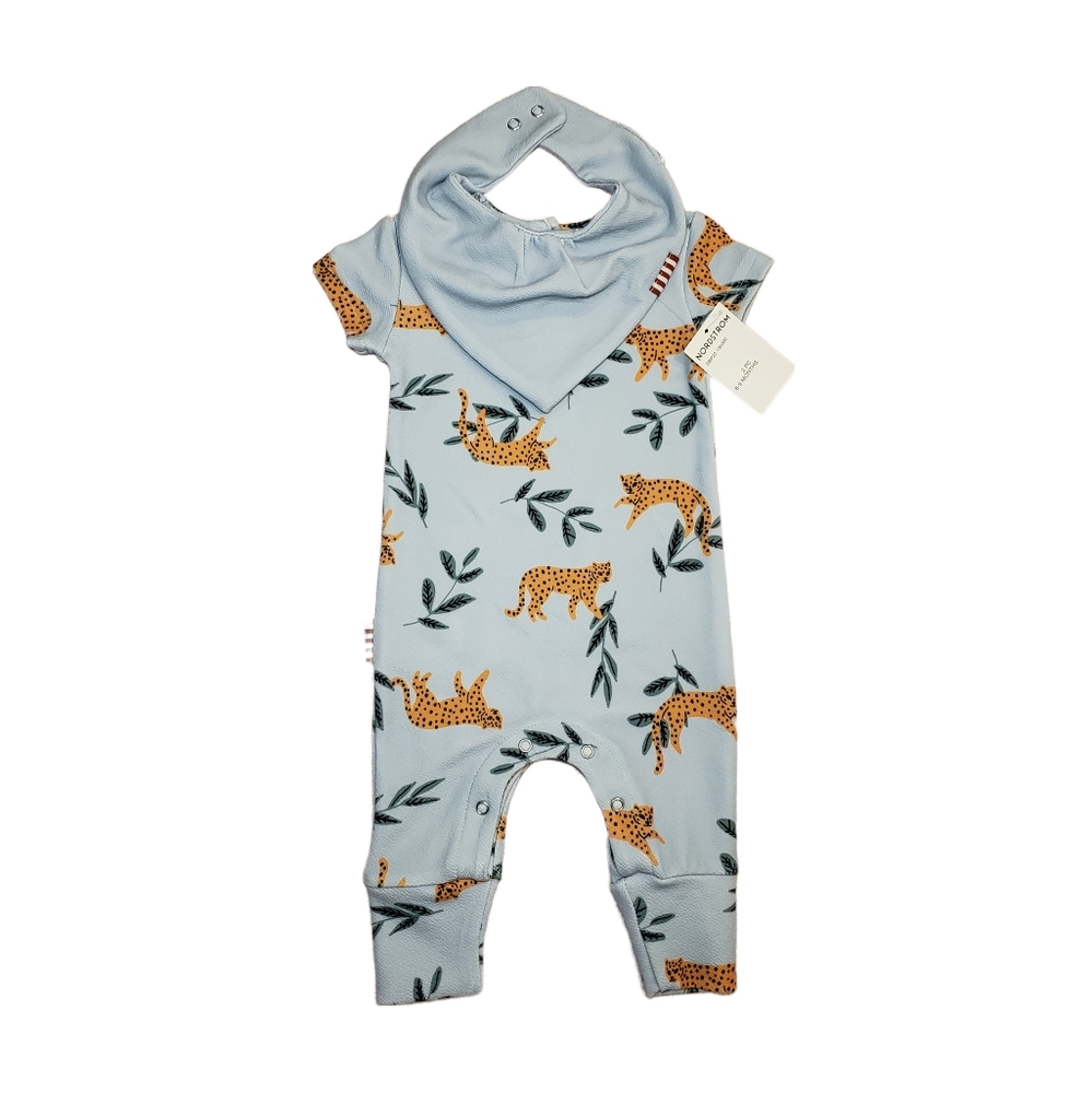 NWT Sookibaby 6-9m Leopard Print Short Sleeve Jumpsuit and Bib